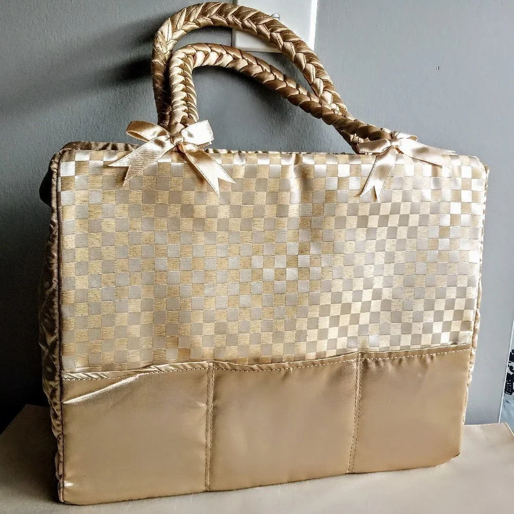 NaRaYa Gold Satin Bag with Braided Double Handle